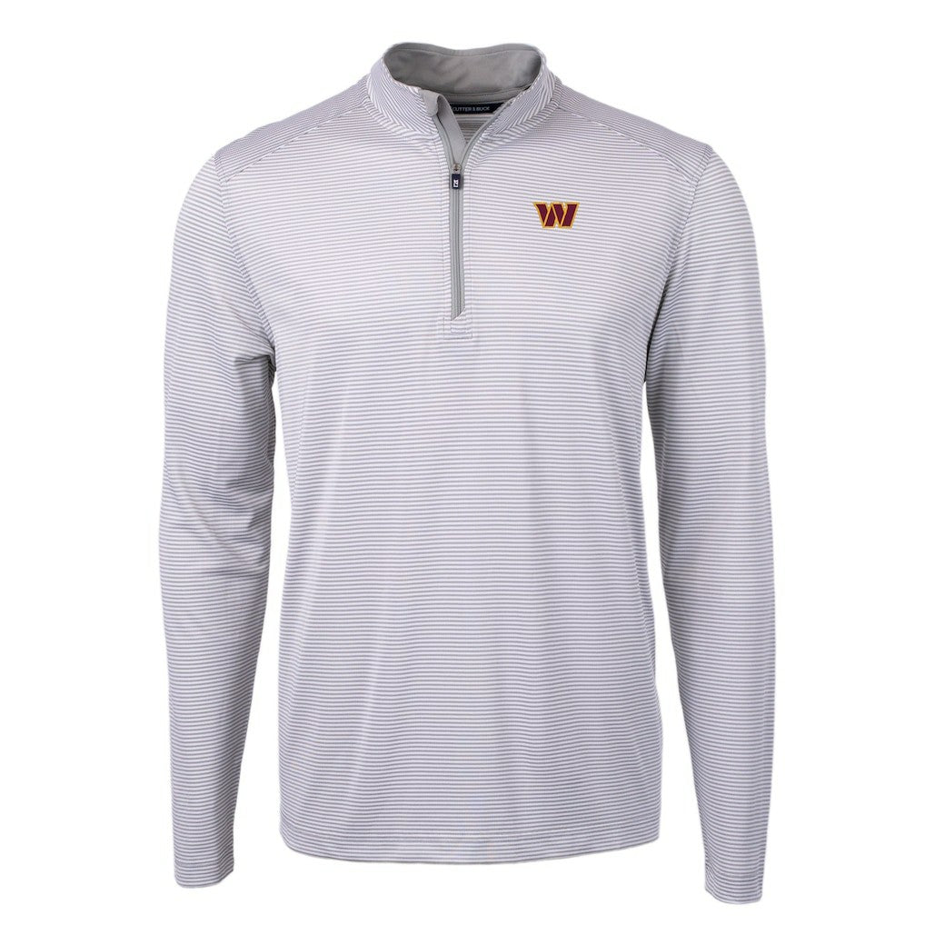 Washington Commanders Cutter & Buck Virtue Eco Pique Micro Stripe Recycled Quarter-Zip Pullover Top - Gray/White Pullover