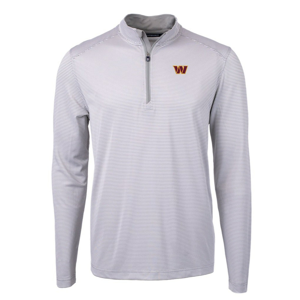 Washington Commanders Cutter & Buck Virtue Eco Pique Micro Stripe Recycled Quarter-Zip Pullover Top - Gray/White Pullover