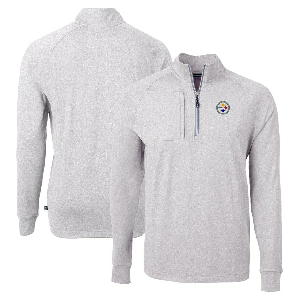 Pittsburgh Steelers Cutter & Buck Adapt Eco Knit Quarter-Zip Pullover Top - Heather Gray Pullover