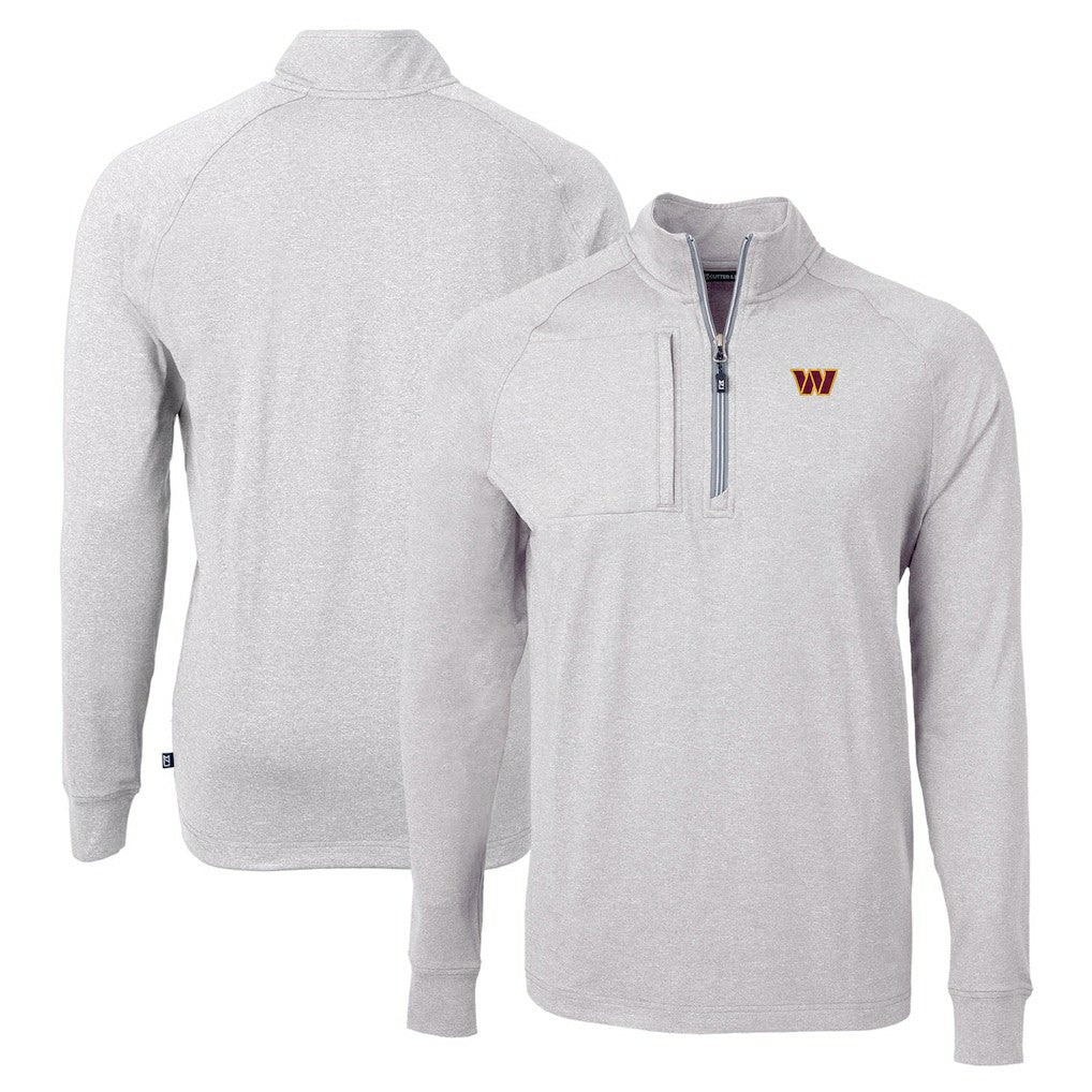 Washington Commanders Cutter & Buck Adapt Eco Knit Quarter-Zip Pullover Top - Heather Gray Pullover