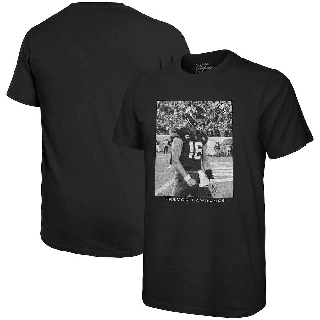 Trevor Lawrence Jacksonville Jaguars Majestic Threads Oversized Player Image T-Shirt - Black T-shirts
