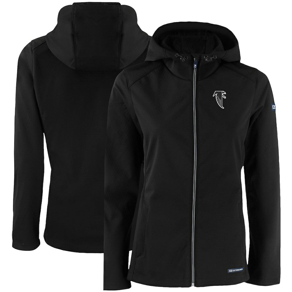 Atlanta Falcons Cutter & Buck Women's Evoke Eco Softshell Recycled Full-Zip Hooded Jacket - Black Jackets