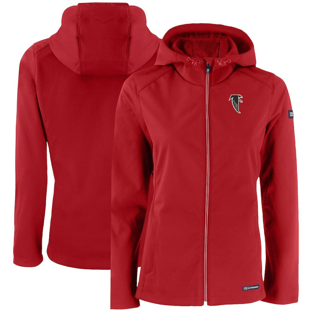 Atlanta Falcons Cutter & Buck Women's Evoke Eco Softshell Recycled Full-Zip Hooded Jacket - Red Jackets