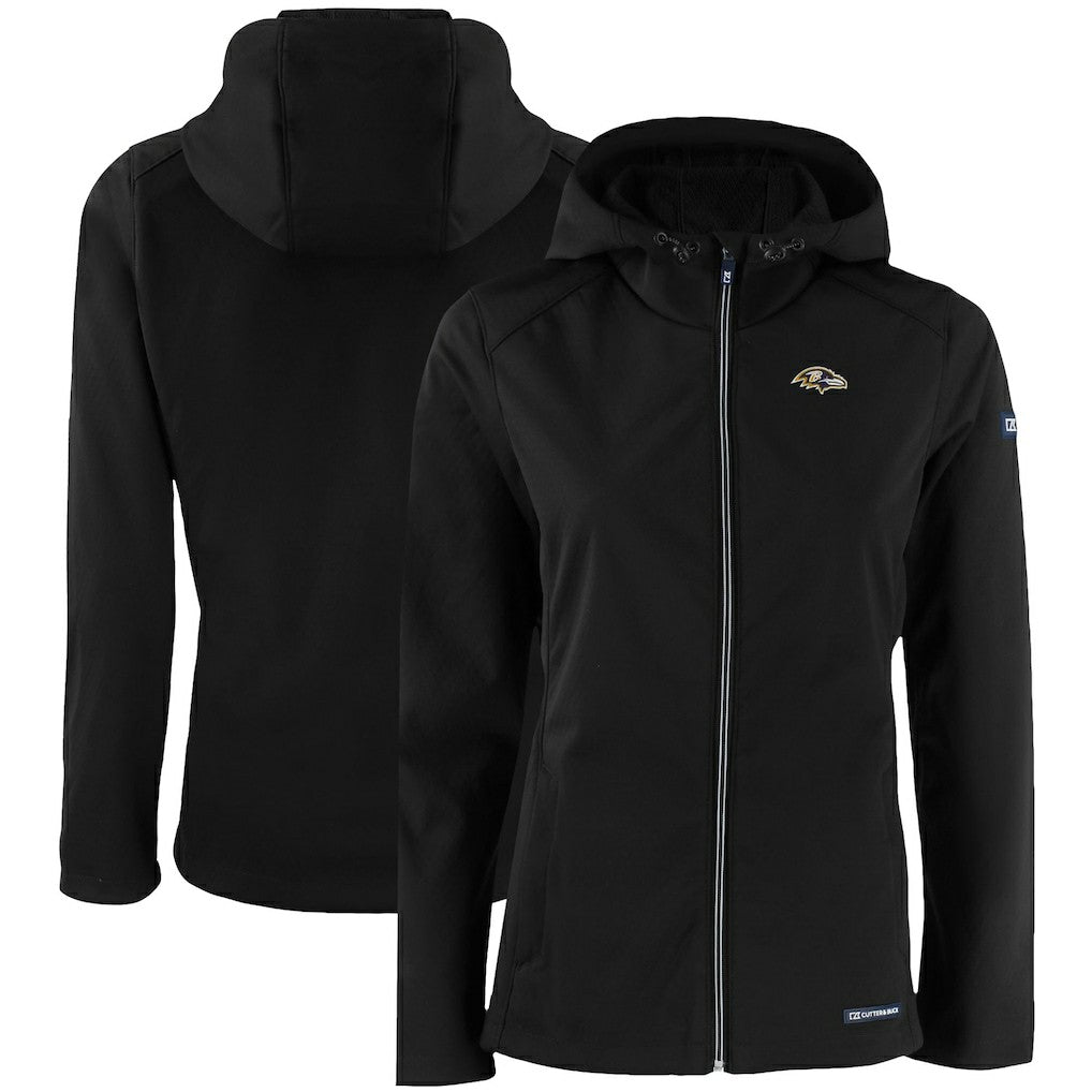 Baltimore Ravens Cutter & Buck Women's Evoke Eco Softshell Recycled Full-Zip Hooded Jacket - Black Jackets