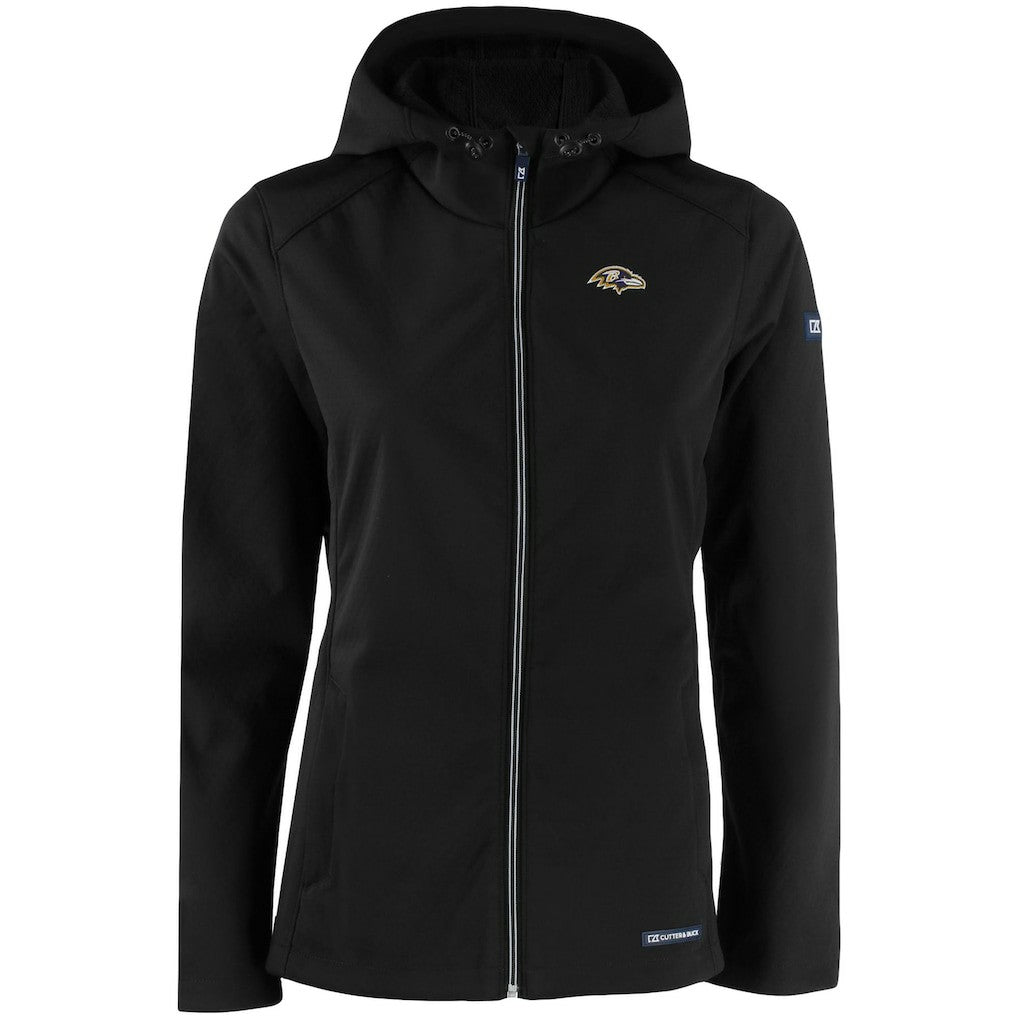 Baltimore Ravens Cutter & Buck Women's Evoke Eco Softshell Recycled Full-Zip Hooded Jacket - Black Jackets