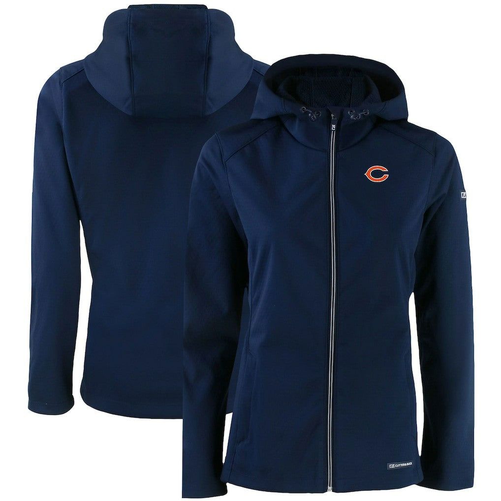 Chicago Bears Cutter & Buck Women's Evoke Eco Softshell Recycled Full-Zip Hooded Jacket - Navy Jackets