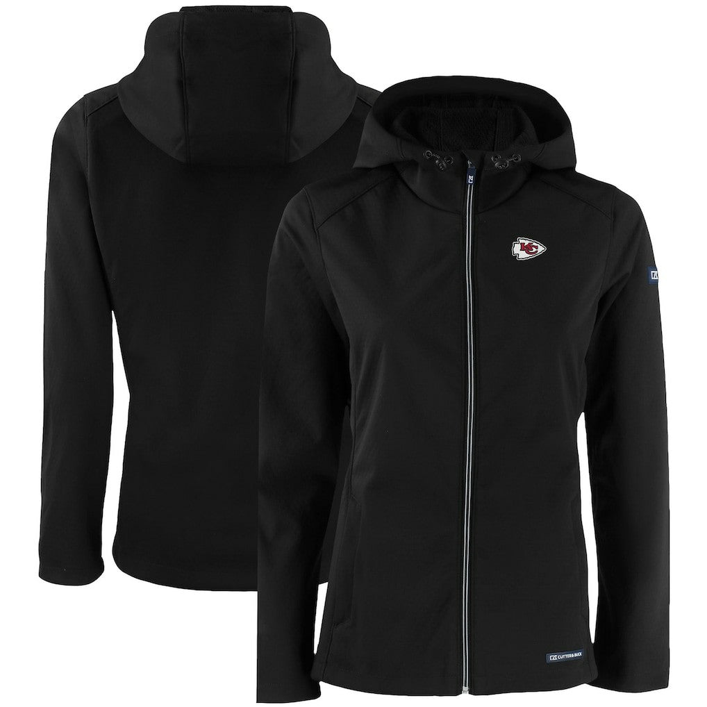 Kansas City Chiefs Cutter & Buck Women's Evoke Eco Softshell Recycled Full-Zip Hooded Jacket - Black Jackets