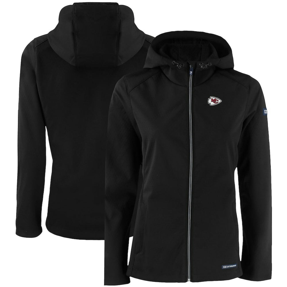 Kansas City Chiefs Cutter & Buck Women's Evoke Eco Softshell Recycled Full-Zip Hooded Jacket - Black Jackets