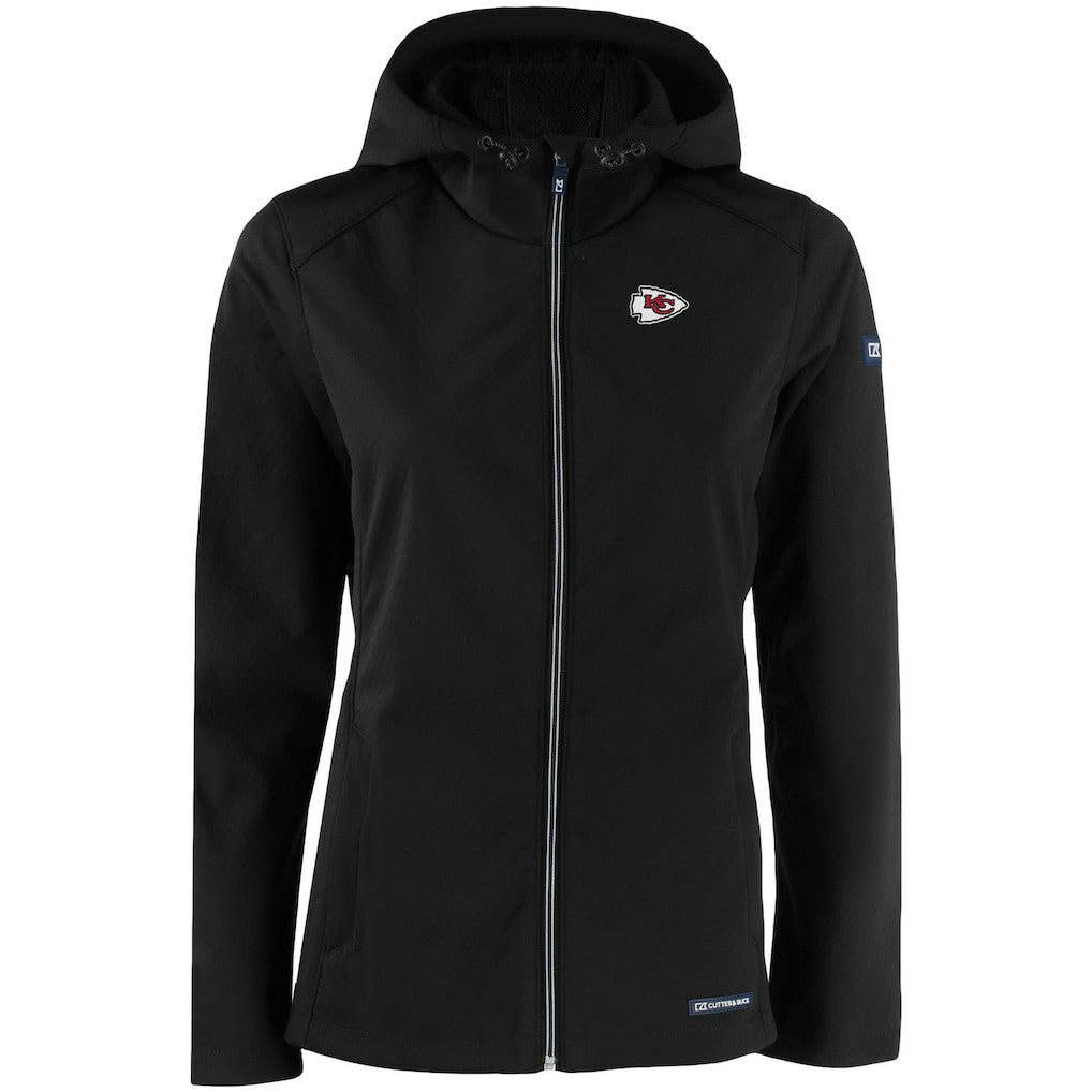 Kansas City Chiefs Cutter & Buck Women's Evoke Eco Softshell Recycled Full-Zip Hooded Jacket - Black Jackets