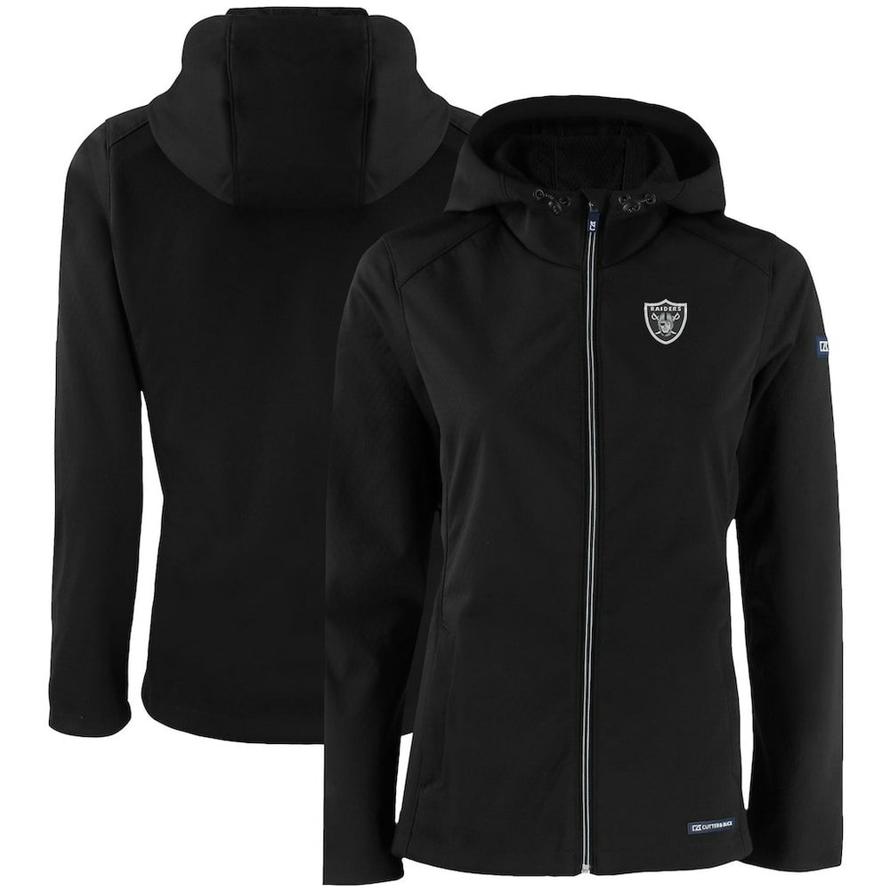 Las Vegas Raiders Cutter & Buck Women's Evoke Eco Softshell Recycled Full-Zip Hooded Jacket - Black Jackets