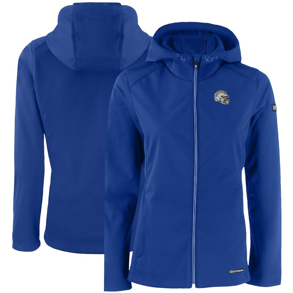 Los Angeles Chargers Cutter & Buck Women's Evoke Eco Softshell Recycled Full-Zip Hooded Jacket - Blue Jackets