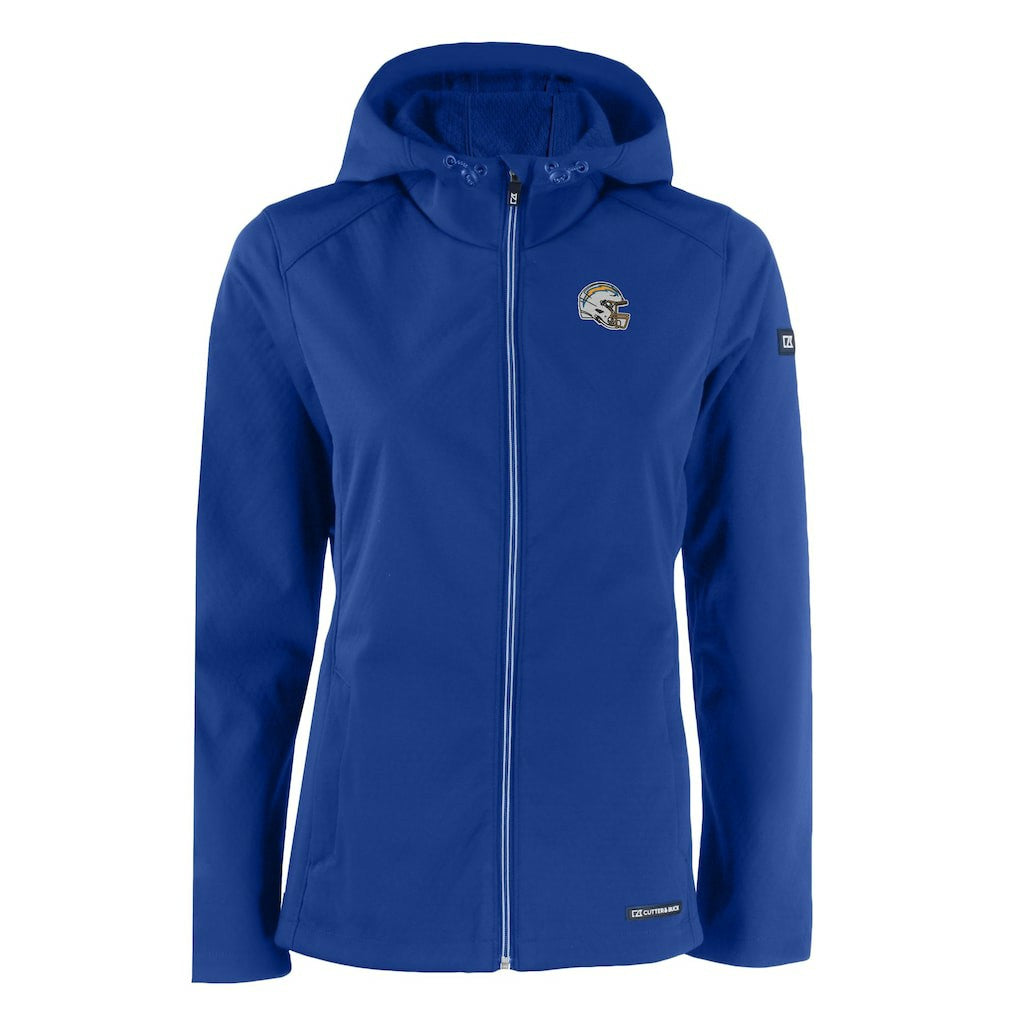 Los Angeles Chargers Cutter & Buck Women's Evoke Eco Softshell Recycled Full-Zip Hooded Jacket - Blue Jackets