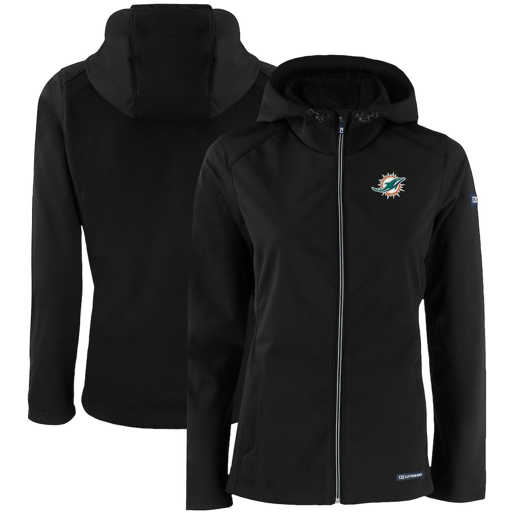 Miami Dolphins Cutter & Buck Women's Evoke Eco Softshell Recycled Full-Zip Hooded Jacket - Black Jackets