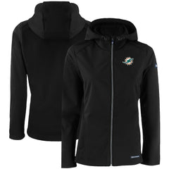 Miami Dolphins Cutter & Buck Women's Evoke Eco Softshell Recycled Full-Zip Hooded Jacket - Black Jackets