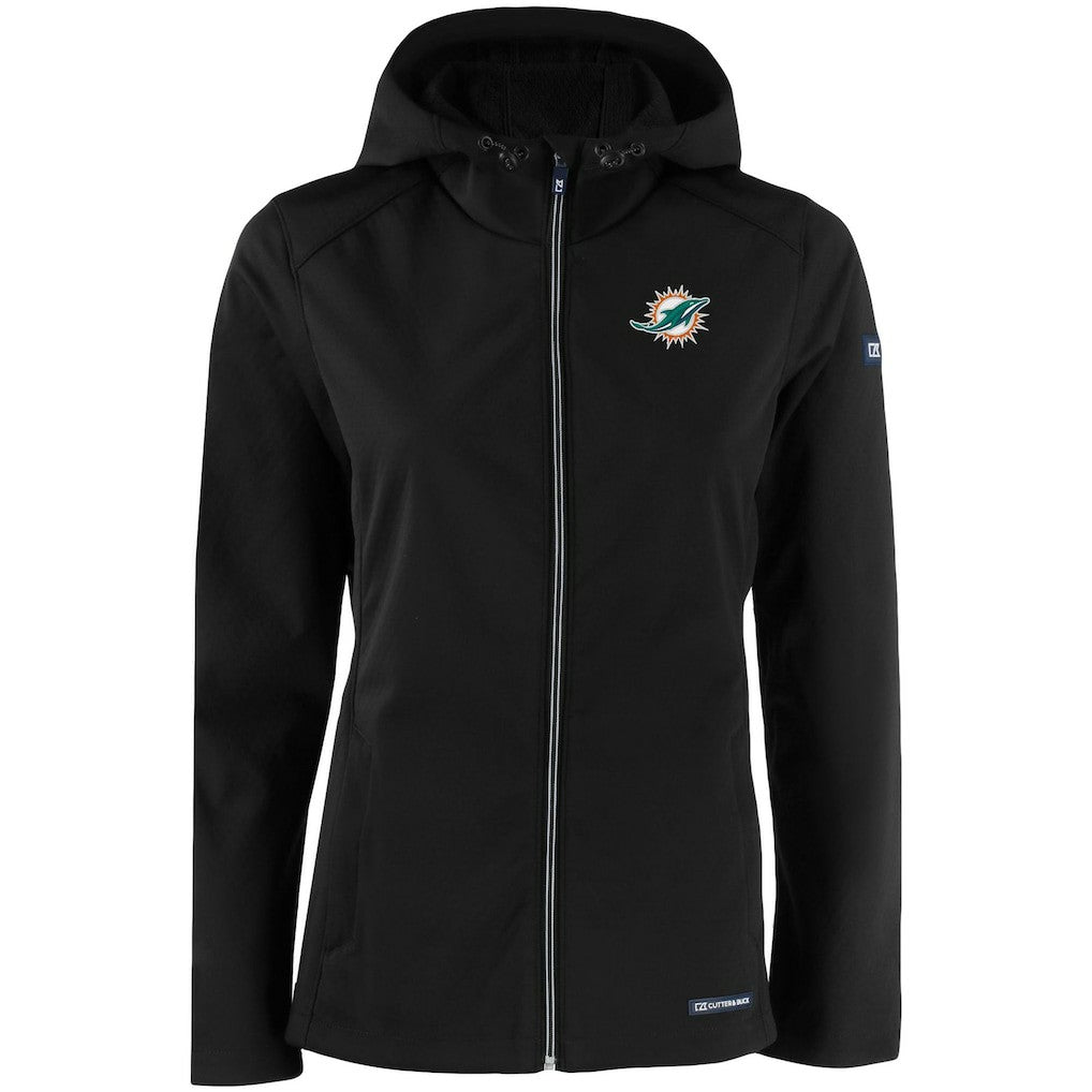 Miami Dolphins Cutter & Buck Women's Evoke Eco Softshell Recycled Full-Zip Hooded Jacket - Black Jackets