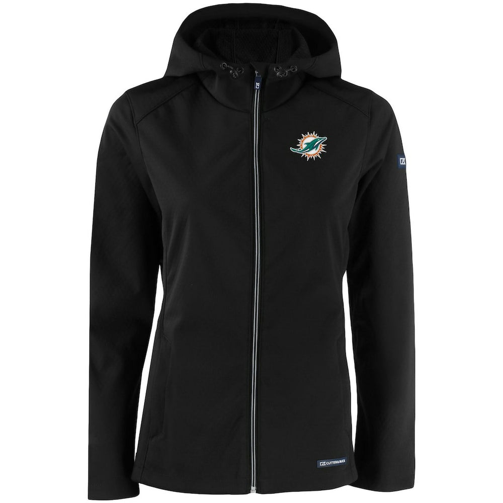 Miami Dolphins Cutter & Buck Women's Evoke Eco Softshell Recycled Full-Zip Hooded Jacket - Black Jackets