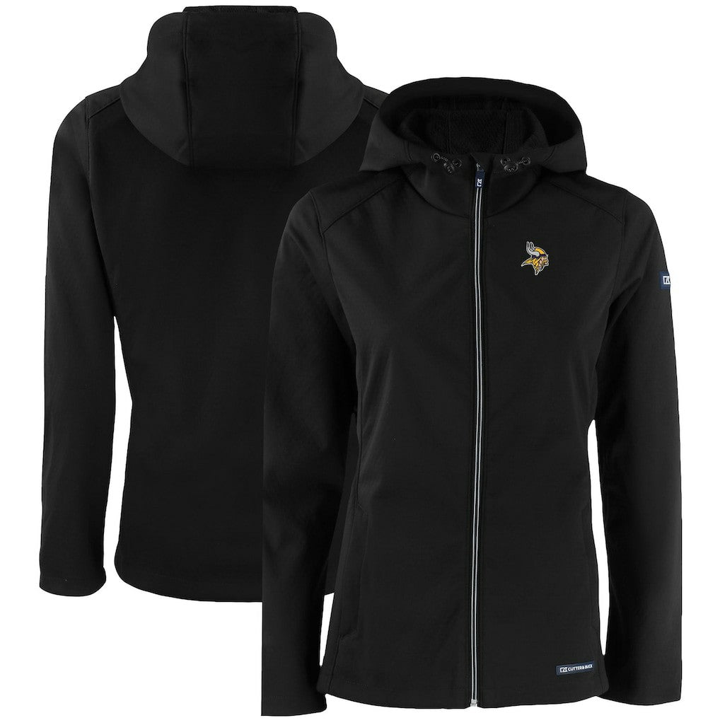 Minnesota Vikings Cutter & Buck Women's Evoke Eco Softshell Recycled Full-Zip Hooded Jacket - Black Jackets