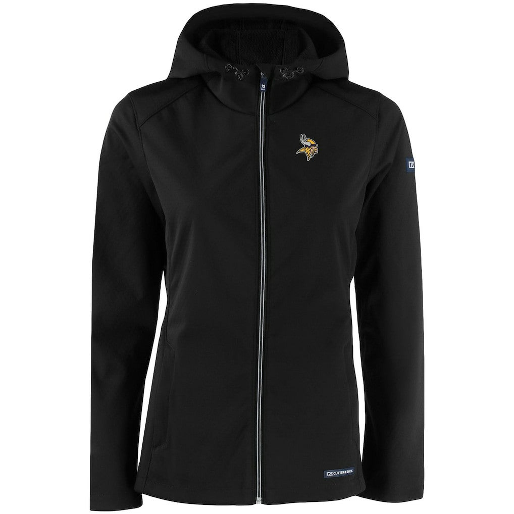 Minnesota Vikings Cutter & Buck Women's Evoke Eco Softshell Recycled Full-Zip Hooded Jacket - Black Jackets