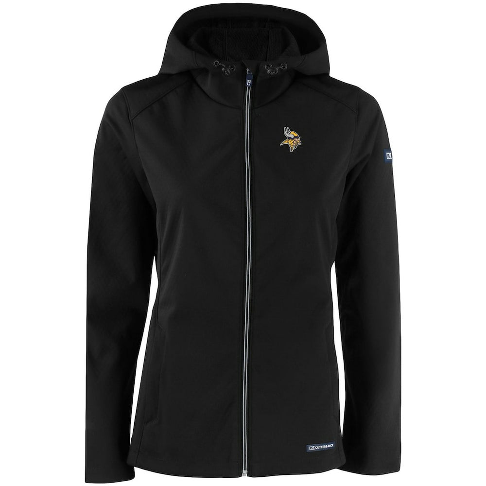 Minnesota Vikings Cutter & Buck Women's Evoke Eco Softshell Recycled Full-Zip Hooded Jacket - Black Jackets