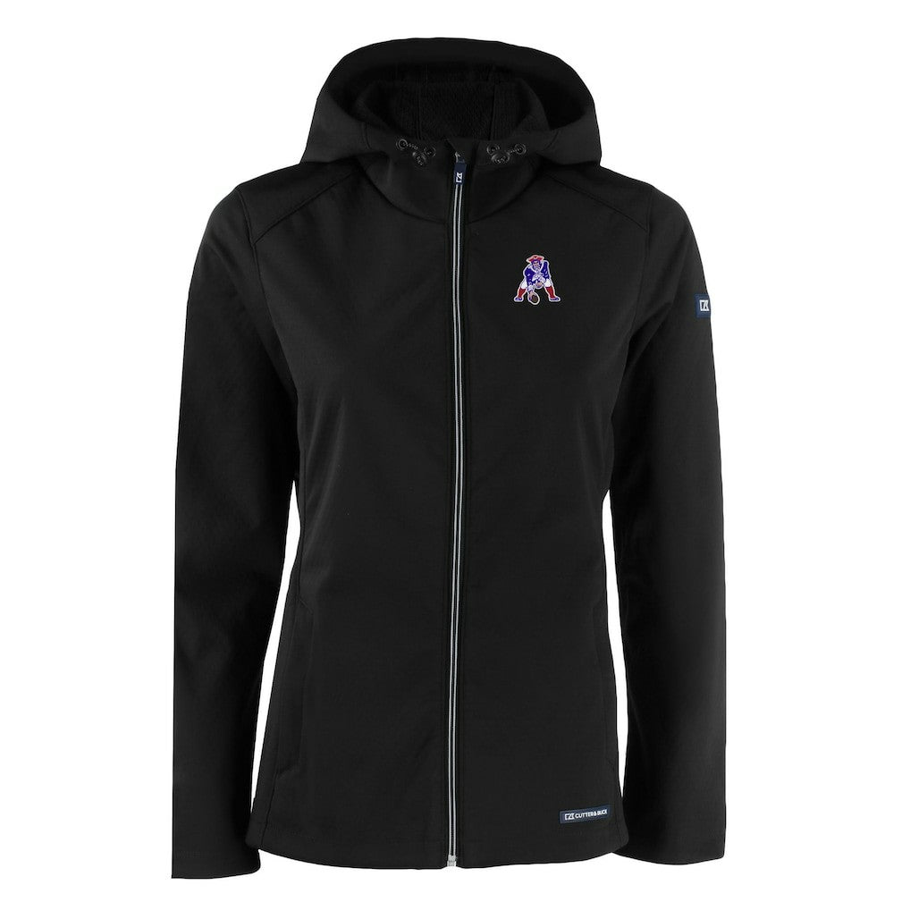 New England Patriots Cutter & Buck Women's Evoke Eco Softshell Recycled Full-Zip Hooded Jacket - Black Jackets