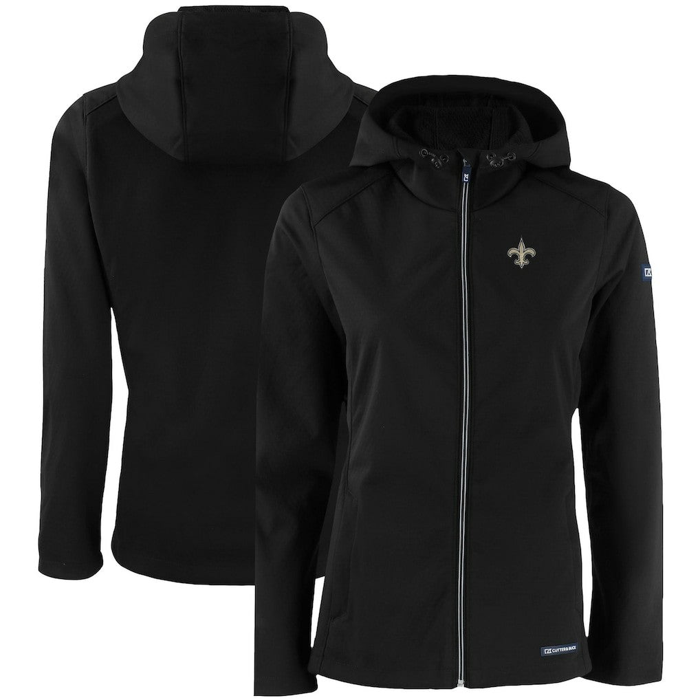 New Orleans Saints Cutter & Buck Women's Evoke Eco Softshell Recycled Full-Zip Hooded Jacket - Black Jackets