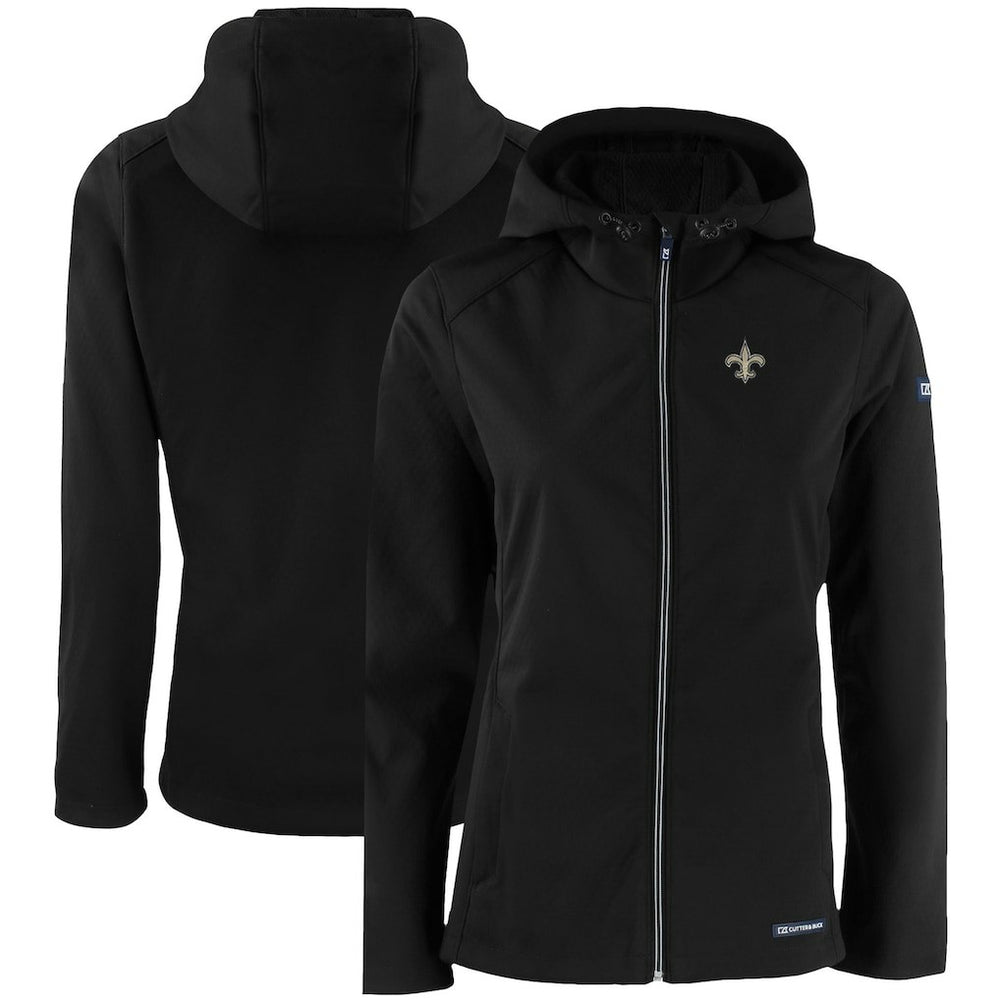New Orleans Saints Cutter & Buck Women's Evoke Eco Softshell Recycled Full-Zip Hooded Jacket - Black Jackets