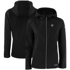 New Orleans Saints Cutter & Buck Women's Evoke Eco Softshell Recycled Full-Zip Hooded Jacket - Black Jackets