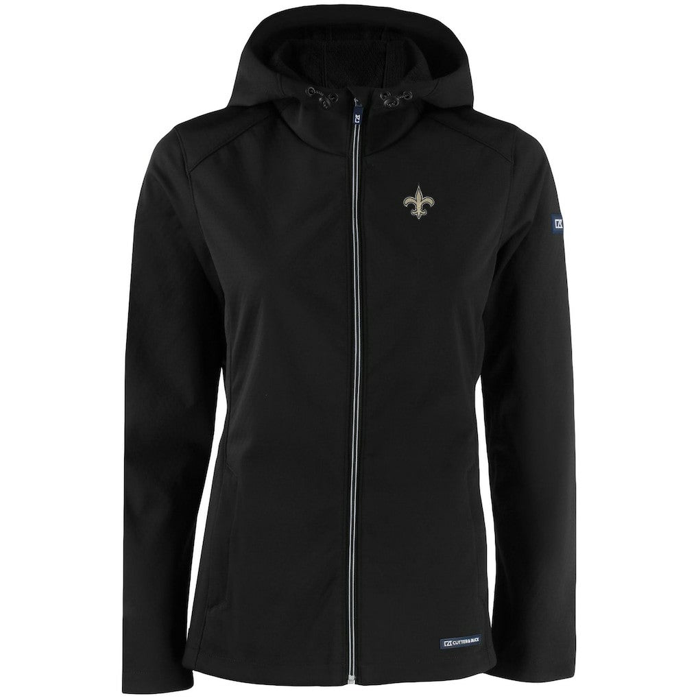 New Orleans Saints Cutter & Buck Women's Evoke Eco Softshell Recycled Full-Zip Hooded Jacket - Black Jackets