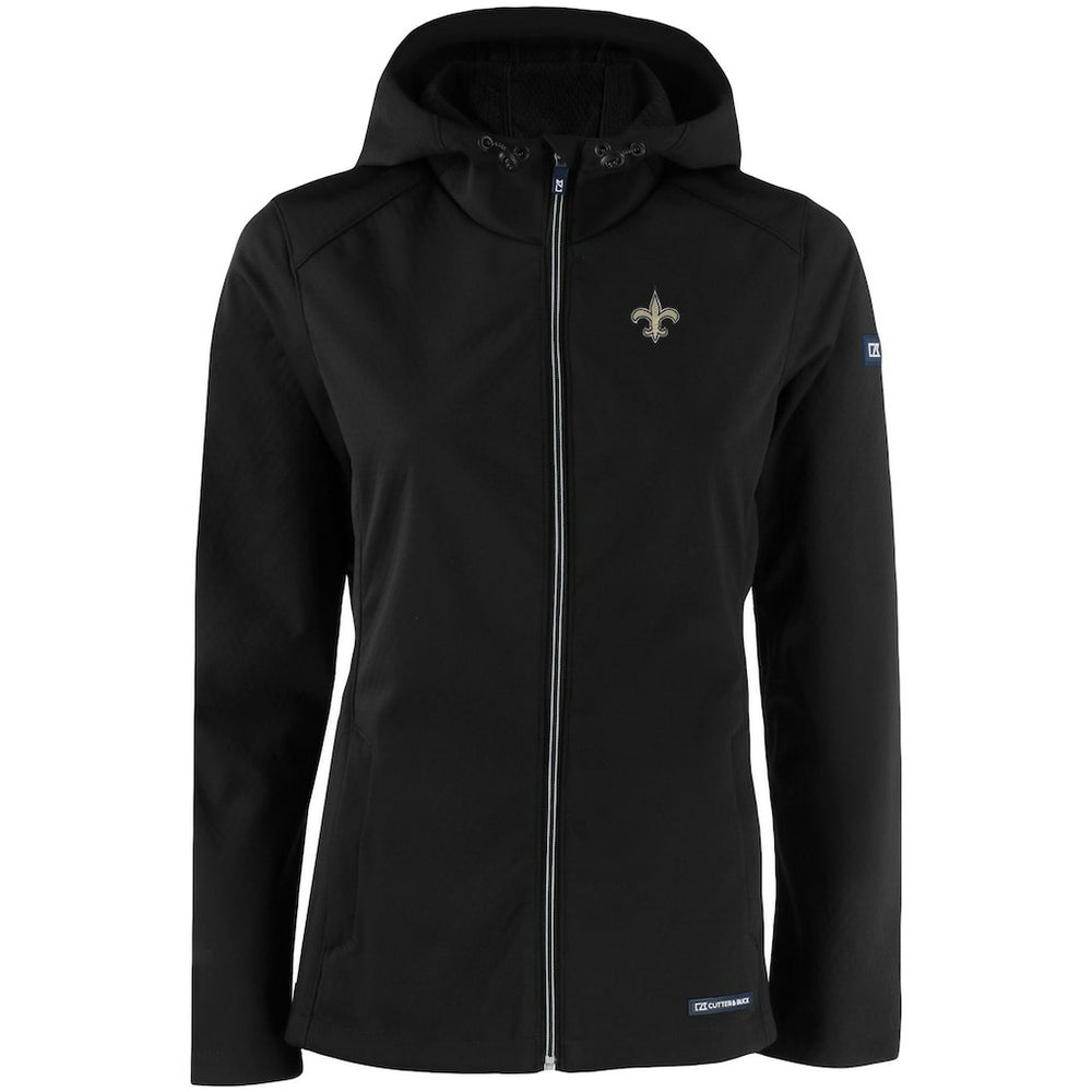New Orleans Saints Cutter & Buck Women's Evoke Eco Softshell Recycled Full-Zip Hooded Jacket - Black Jackets