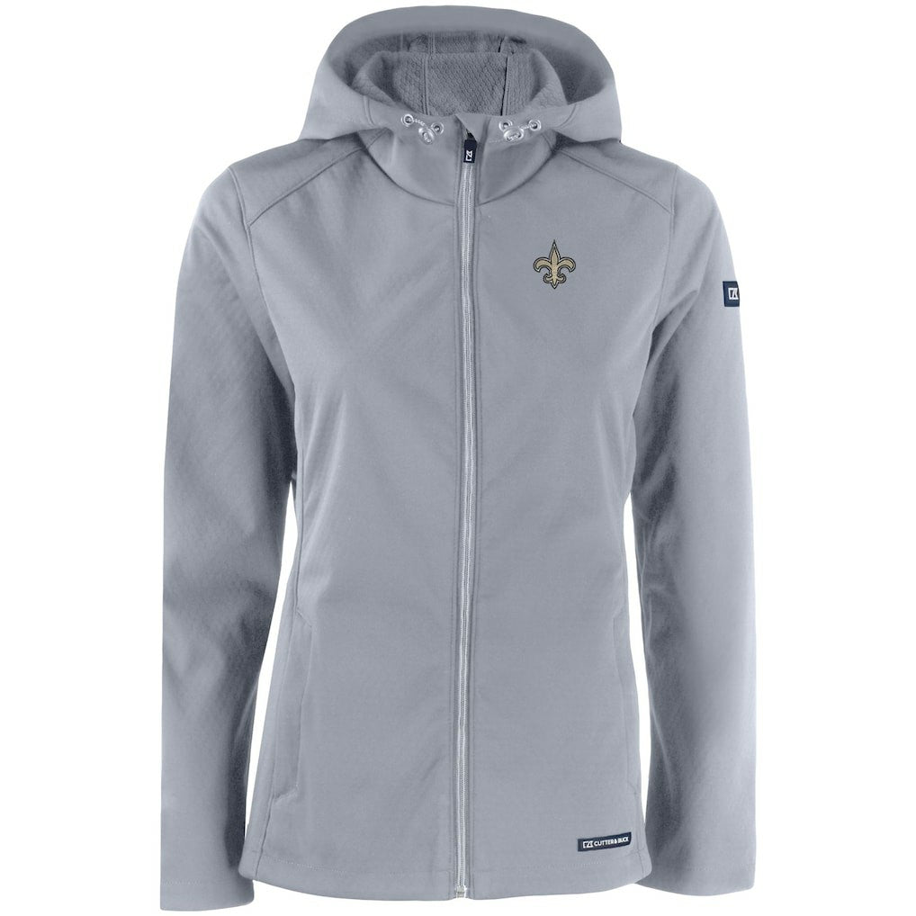 New Orleans Saints Cutter & Buck Women's Evoke Eco Softshell Recycled Full-Zip Hooded Jacket - Gray Jackets
