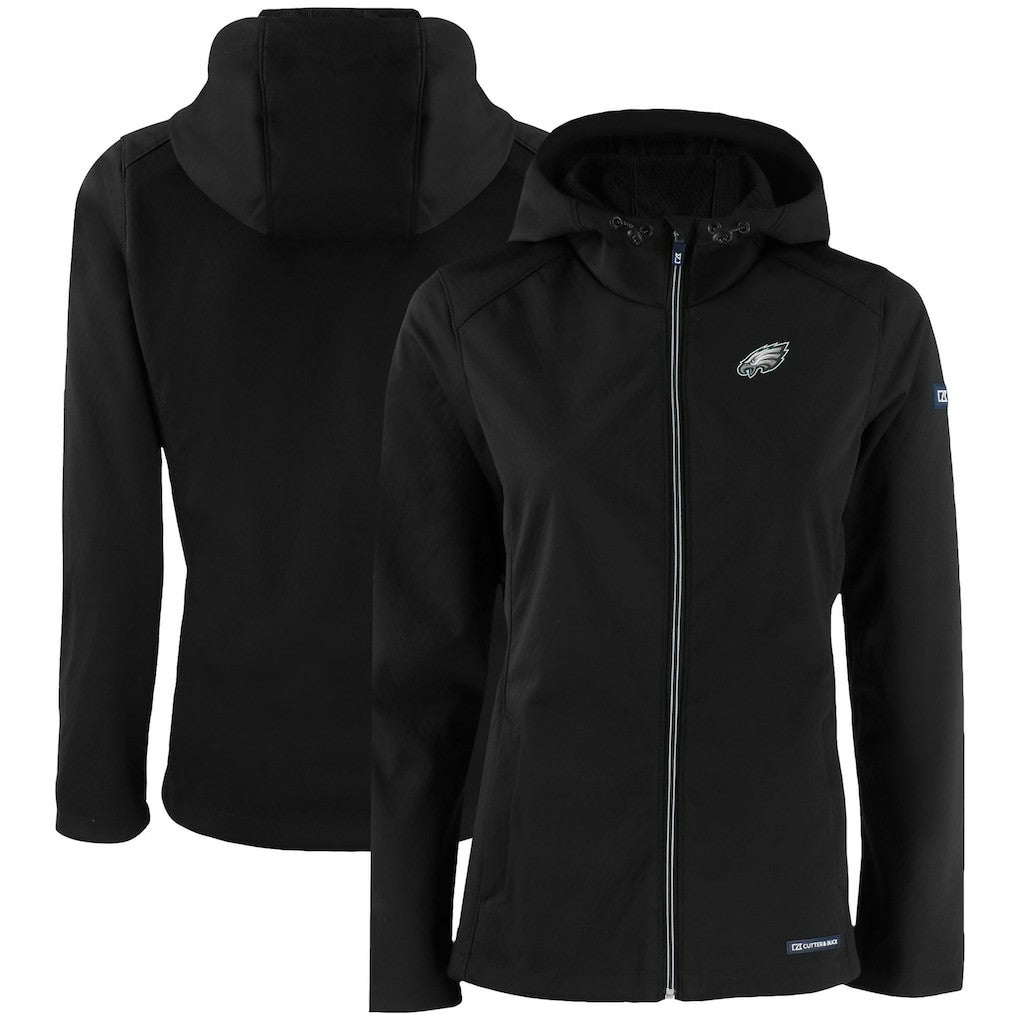 Philadelphia Eagles Cutter & Buck Women's Evoke Eco Softshell Recycled Full-Zip Hooded Jacket - Black Jackets