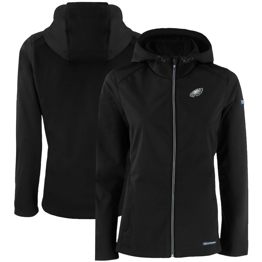 Philadelphia Eagles Cutter & Buck Women's Evoke Eco Softshell Recycled Full-Zip Hooded Jacket - Black Jackets