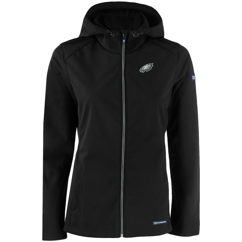 Philadelphia Eagles Cutter & Buck Women's Evoke Eco Softshell Recycled Full-Zip Hooded Jacket - Black Jackets
