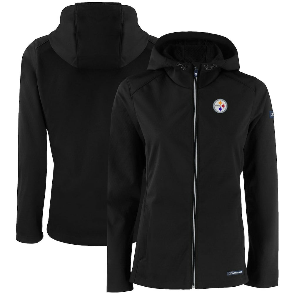 Pittsburgh Steelers Cutter & Buck Women's Evoke Eco Softshell Recycled Full-Zip Hooded Jacket - Black Jackets