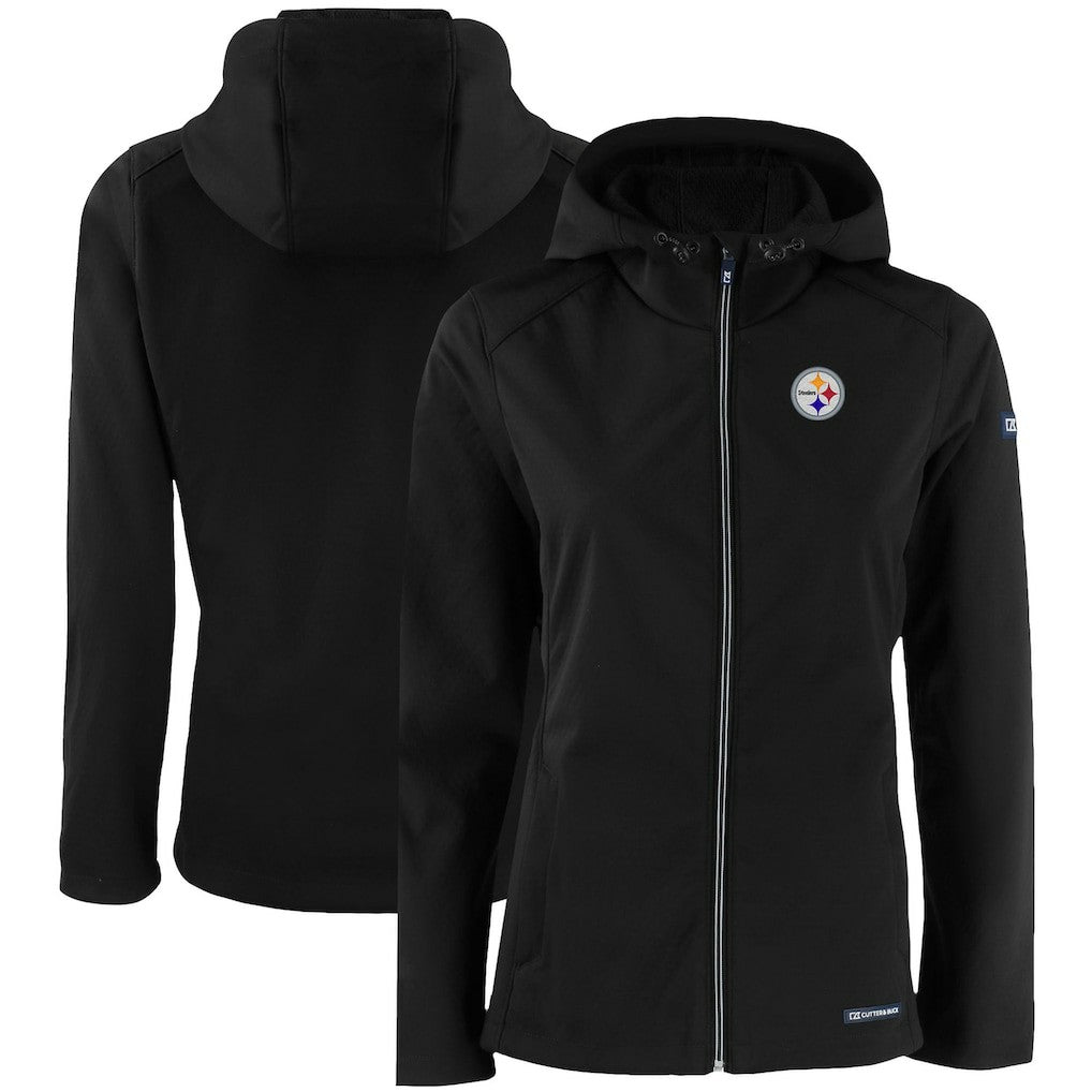 Pittsburgh Steelers Cutter & Buck Women's Evoke Eco Softshell Recycled Full-Zip Hooded Jacket - Black Jackets