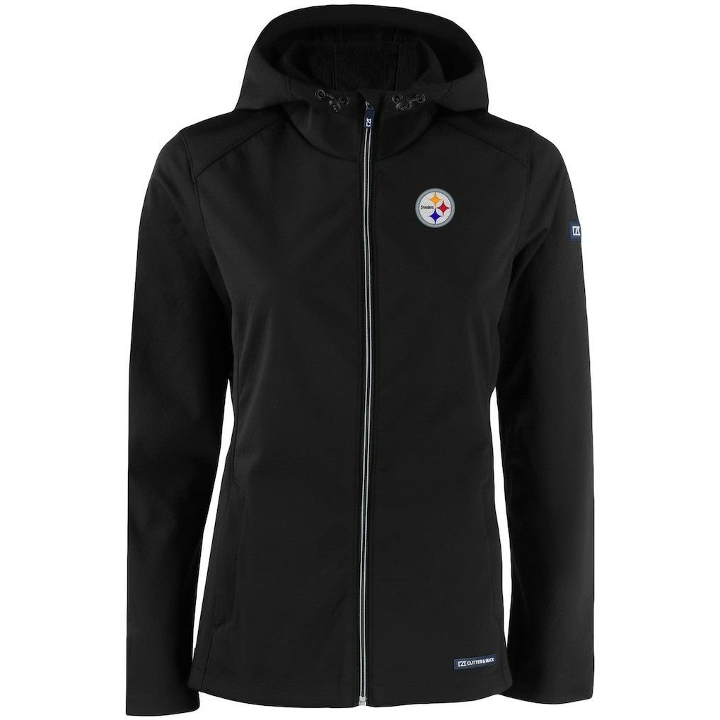 Pittsburgh Steelers Cutter & Buck Women's Evoke Eco Softshell Recycled Full-Zip Hooded Jacket - Black Jackets