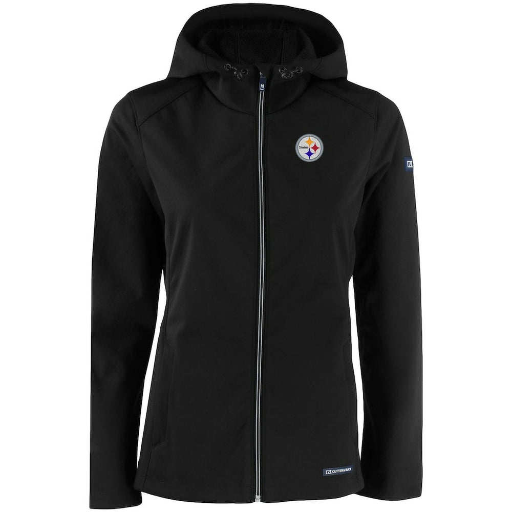 Pittsburgh Steelers Cutter & Buck Women's Evoke Eco Softshell Recycled Full-Zip Hooded Jacket - Black Jackets