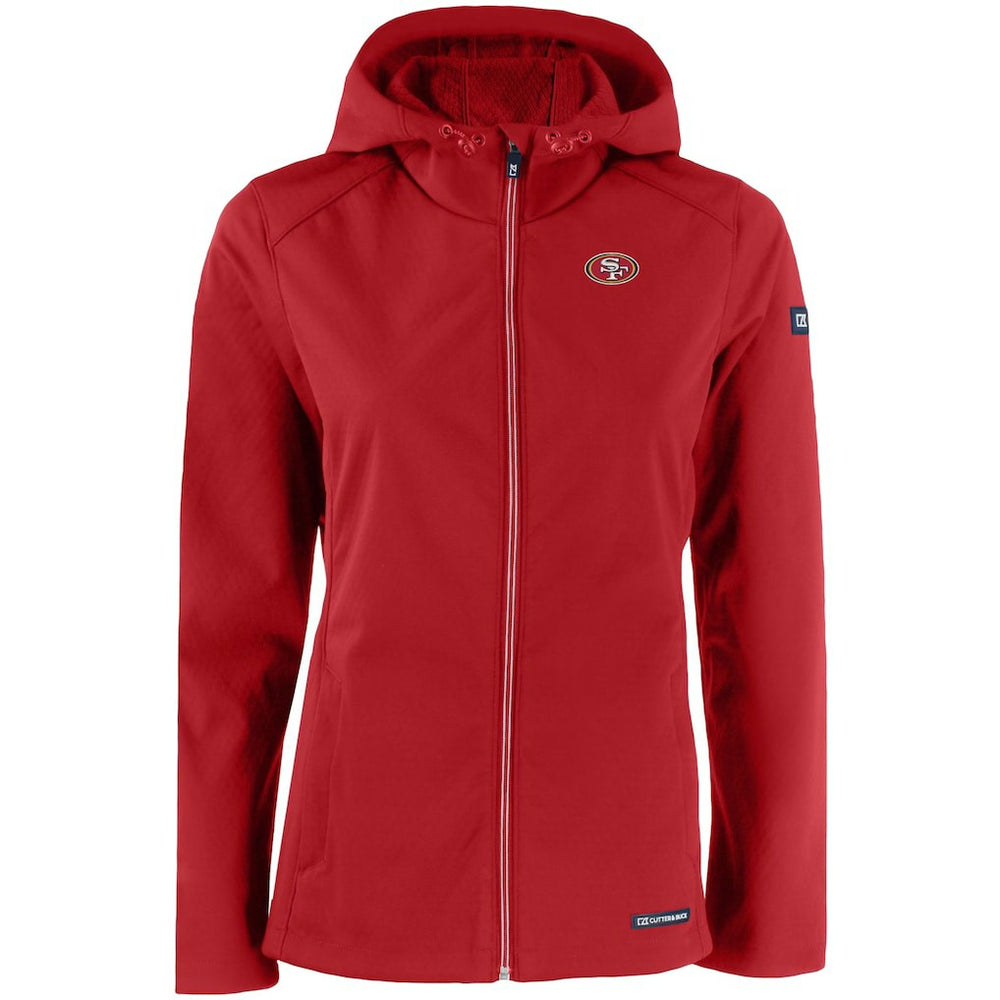 San Francisco 49ers Cutter & Buck Women's Evoke Eco Softshell Recycled Full-Zip Hooded Jacket - Scarlet Jackets