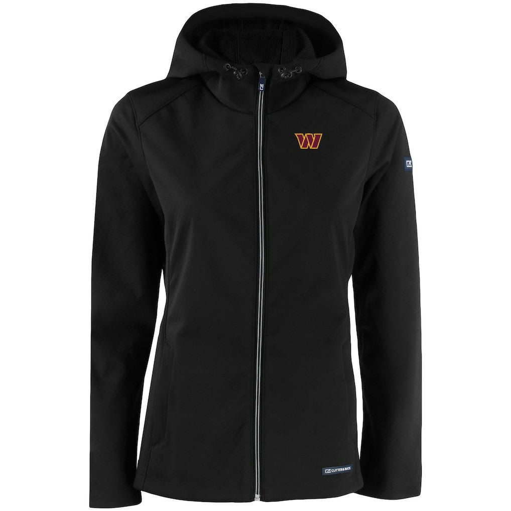 Washington Commanders Cutter & Buck Women's Evoke Eco Softshell Recycled Full-Zip Hooded Jacket - Black Jackets