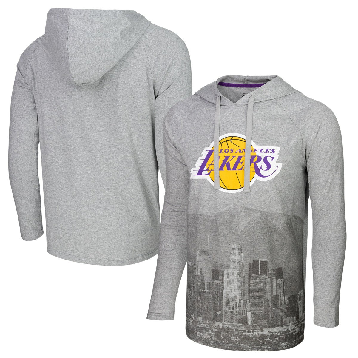 Los Angeles Lakers Stadium Essentials Atrium Raglan Long Sleeve Hoodie T-Shirt Heather Gray outlet