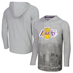 Los Angeles Lakers Stadium Essentials Atrium Raglan Long Sleeve Hoodie T-Shirt Heather Gray outlet
