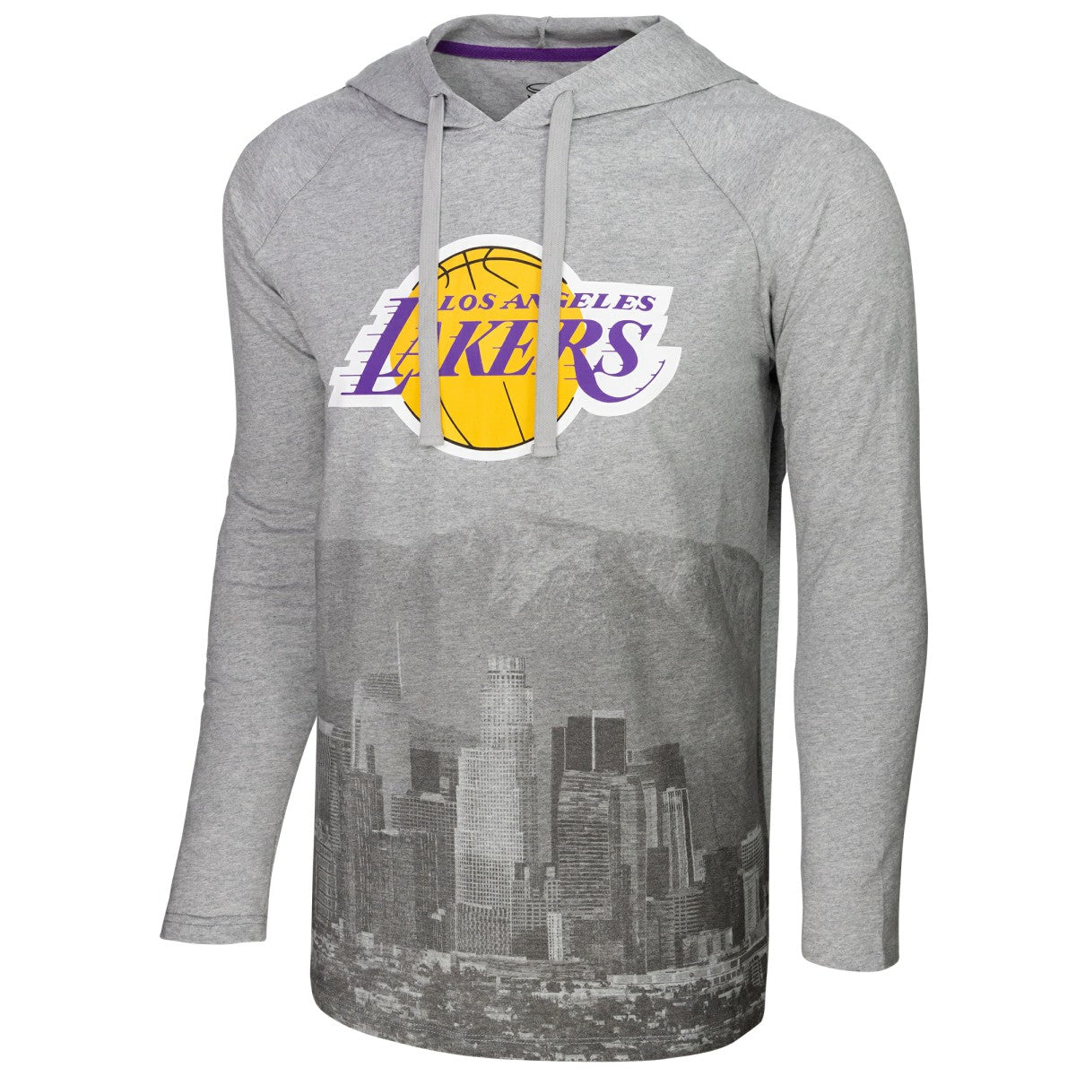 Los Angeles Lakers Stadium Essentials Atrium Raglan Long Sleeve Hoodie T-Shirt Heather Gray outlet