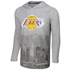 Los Angeles Lakers Stadium Essentials Atrium Raglan Long Sleeve Hoodie T-Shirt Heather Gray outlet