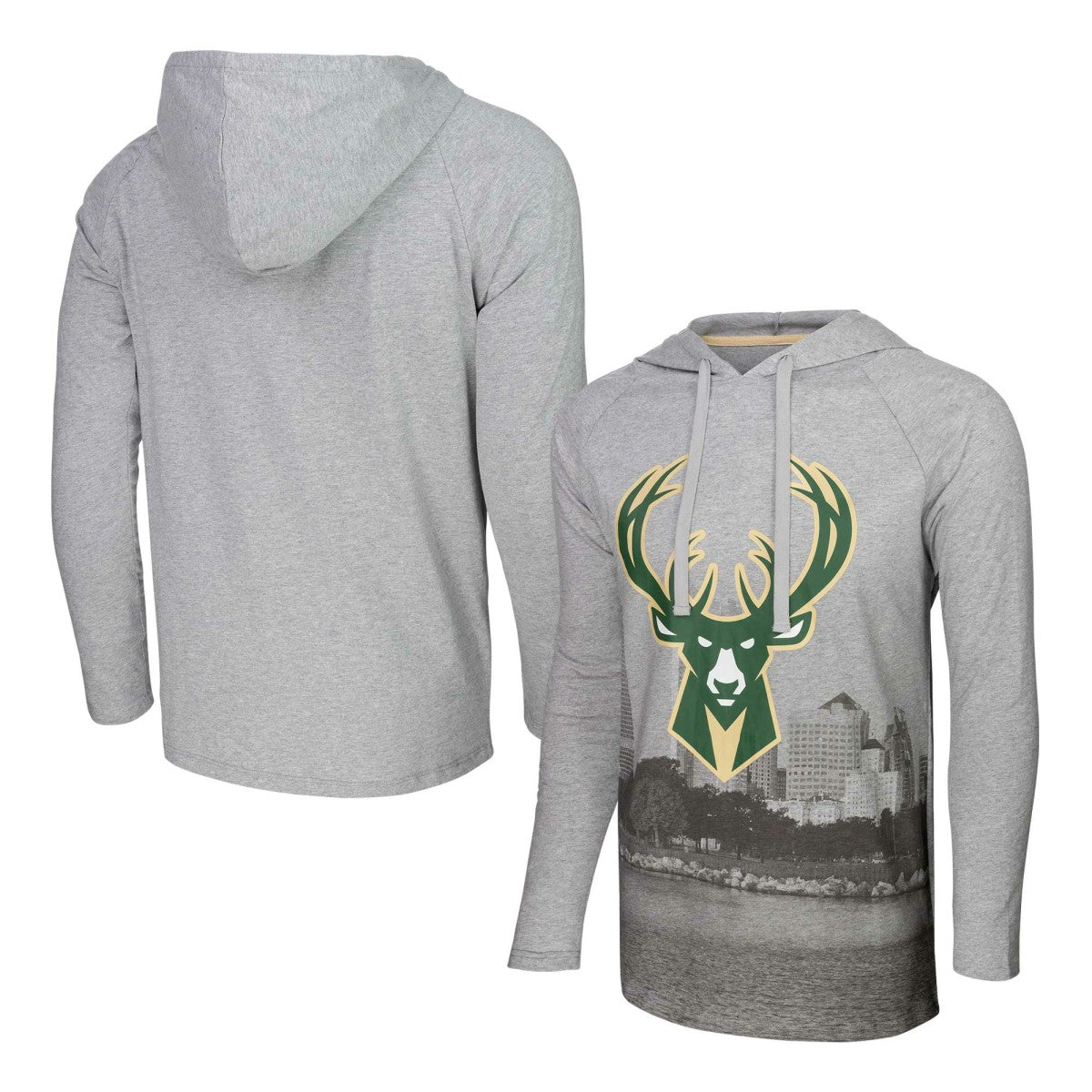 Milwaukee Bucks Stadium Essentials Atrium Raglan Long Sleeve Hoodie T-Shirt Heather Gray