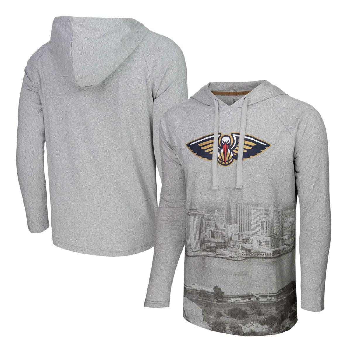 New Orleans Pelicans Stadium Essentials Atrium Raglan Long Sleeve Hoodie T-Shirt Heather Gray outlet