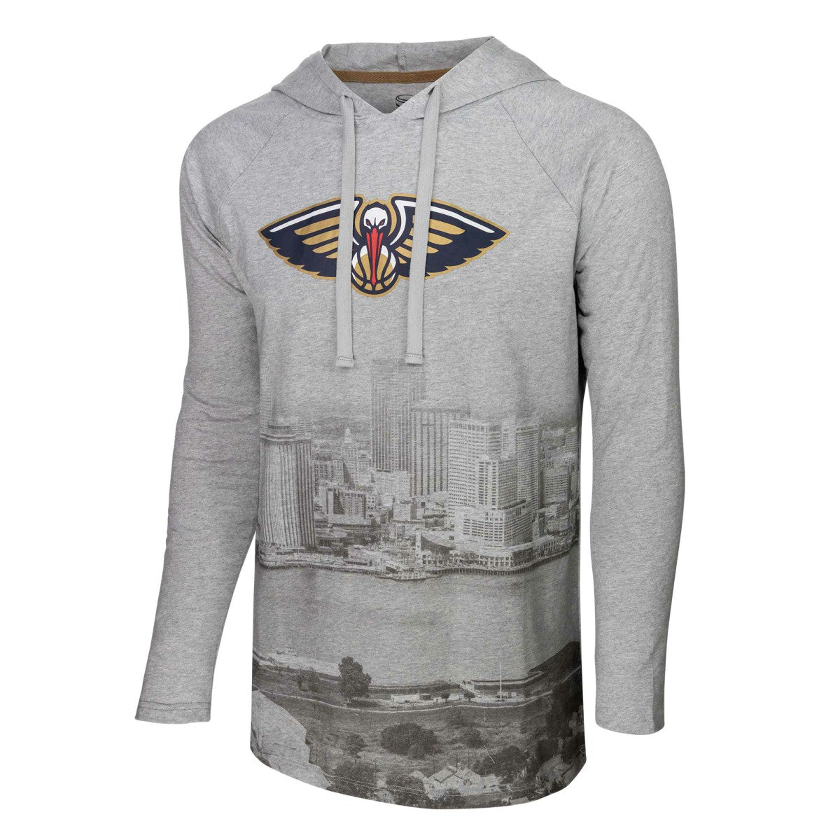 New Orleans Pelicans Stadium Essentials Atrium Raglan Long Sleeve Hoodie T-Shirt Heather Gray outlet