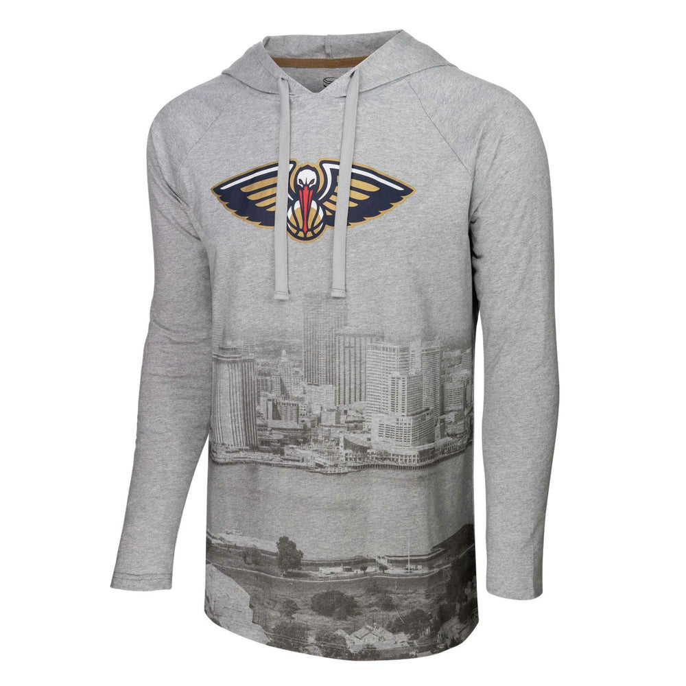 New Orleans Pelicans Stadium Essentials Atrium Raglan Long Sleeve Hoodie T-Shirt Heather Gray outlet