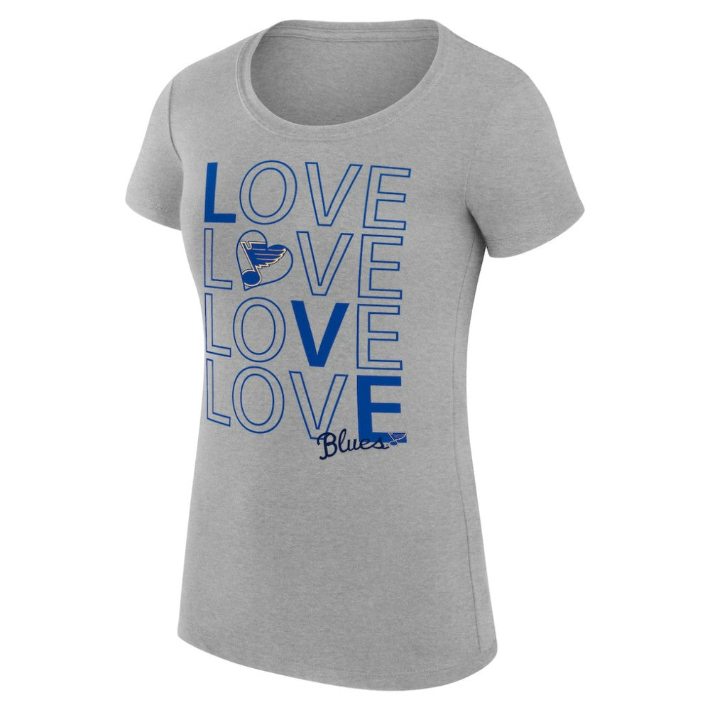 St. Louis Blues G-III 4Her by Carl Banks Women's Super-Slim Fit Lightweight Hockey Love T-Shirt - Heather Gray | US 200617540