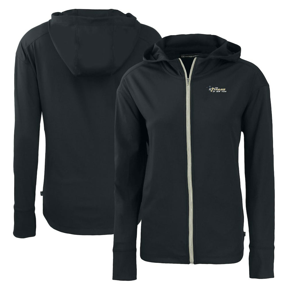 New York Jets Cutter & Buck Women's Throwback Daybreak Eco Recycled Half-Zip Hoodie - Black Hoodies