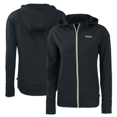 New York Jets Cutter & Buck Women's Throwback Daybreak Eco Recycled Half-Zip Hoodie - Black Hoodies